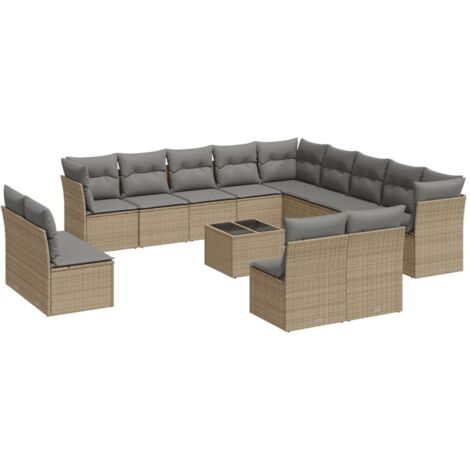 Salon de jardin avec coussins 14 pcs beige résine tressée (1/3)