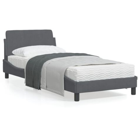 Cadre de lit avec tête de lit Gris foncé 90x190 Velours (1/5)