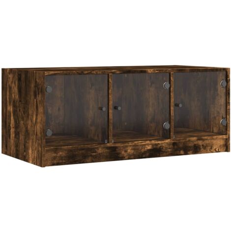 Table basse avec portes en verre chêne fumé 102x50x42 (1/5)