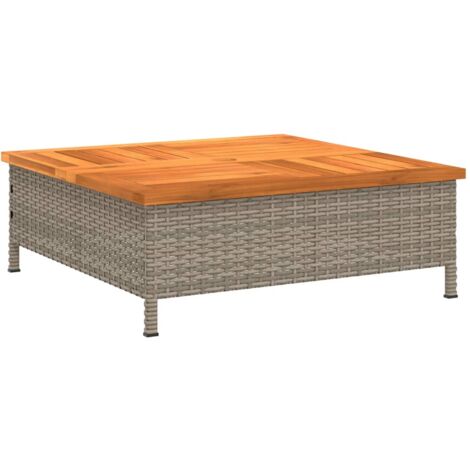 Table de jardin gris 70x70x25 résine tressée et bois acacia (1/5)