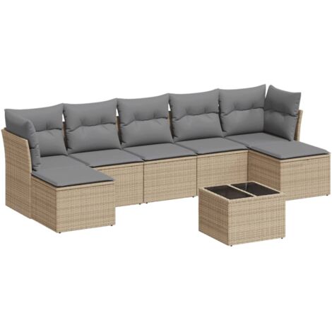 Salon de jardin avec coussins 8 pcs beige résine tressée (1/3)