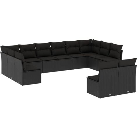 Salon de jardin 12 pcs avec coussins noir résine tressée (1/3)