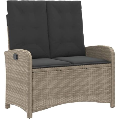 Banc inclinable de jardin et coussins gris clair résine tressée (1/5)