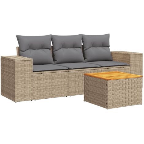 Salon de jardin avec coussins 4 pcs beige résine tressée (1/3)
