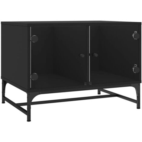 Table basse avec portes en verre noir 68,5x50x50 (1/5)