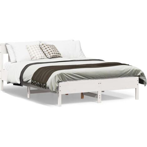 Cadre de lit avec tête de lit blanc 120x190 bois pin massif (1/5)
