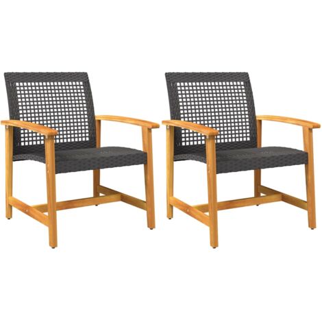 Chaises de jardin lot de 2 noir résine tressée et bois d’acacia (1/5)