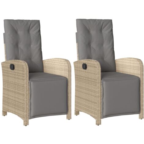 Chaises inclinables de jardin lot de 2 avec repose-pied rotin (1/5)