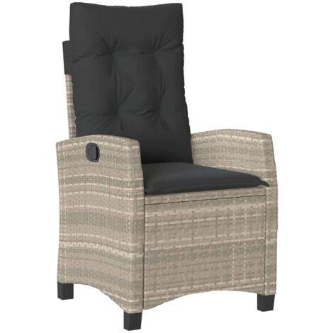 Chaise inclinable de jardin coussins gris clair résine tressée (1/5)