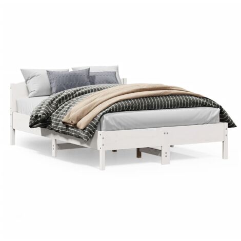 Cadre de lit avec tête de lit blanc 160x200 bois pin massif (1/5)