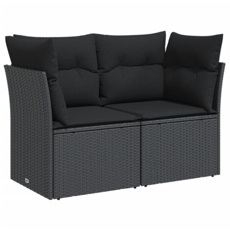 Canapé de jardin avec coussins 2 places noir résine tressée (1/5)