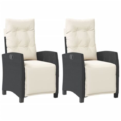 Chaises inclinables de jardin lot de 2 repose-pied noir rotin (1/5)