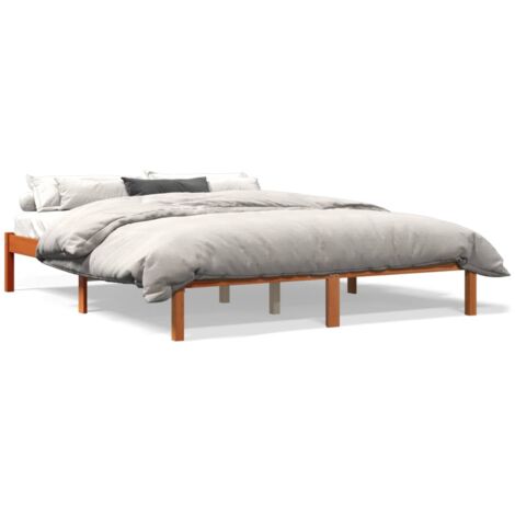 Cadre de lit marron 150x200 bois de pin massif (1/5)