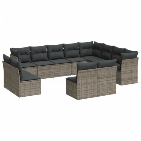 Salon de jardin avec coussins 12 pcs gris résine tressée (1/3)