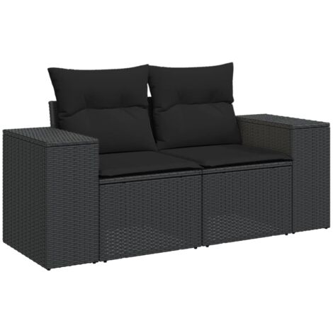 Canapé de jardin avec coussins 2 places noir résine tressée (1/5)