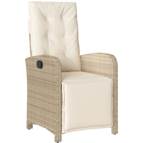 Chaise inclinable de jardin et repose-pied beige résine tressée (1/5)