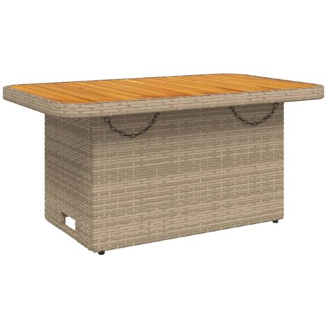 Table de jardin beige 90x55x71 résine tressée et bois acacia (1/5)