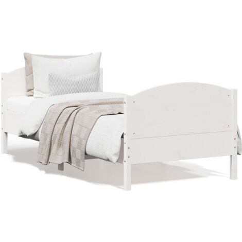 Cadre de lit avec tête de lit blanc 90x190 bois de pin massif (1/5)