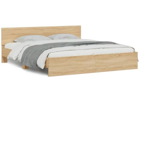 Cadre de lit avec tête de lit chêne sonoma 200x200 (1/5)