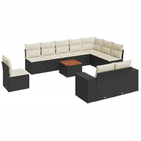 Salon de jardin 11 pcs avec coussins noir résine tressée (1/3)