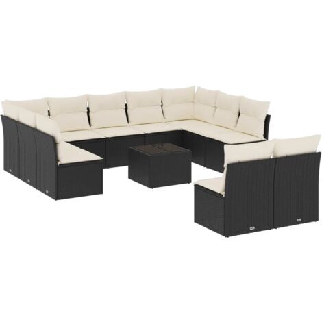 Salon de jardin 12 pcs avec coussins noir résine tressée (1/3)