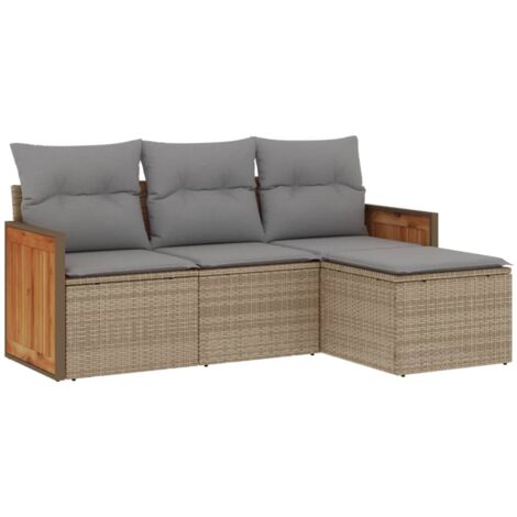 Salon de jardin avec coussins 4 pcs beige résine tressée (1/3)