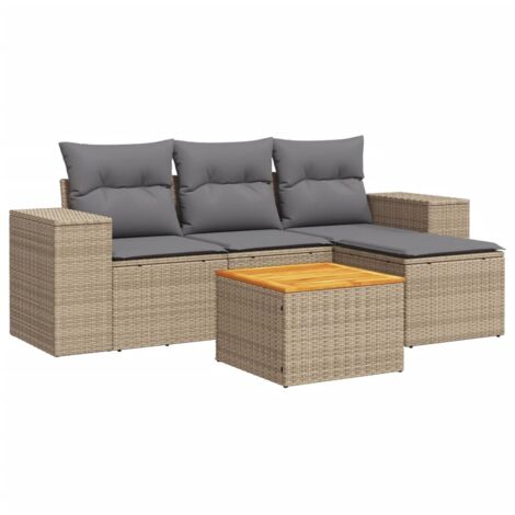Salon de jardin avec coussins 5 pcs beige résine tressée (1/3)
