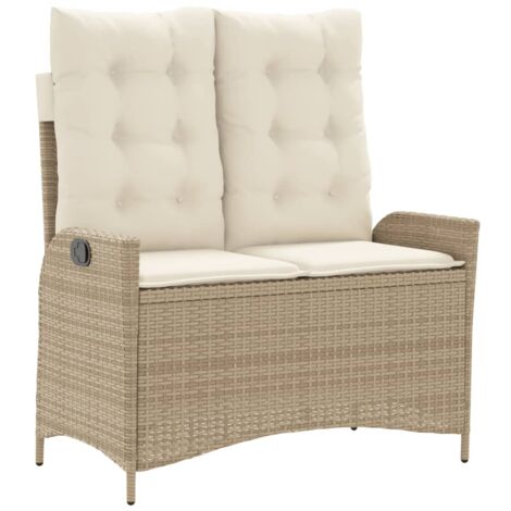Banc inclinable de jardin avec coussins beige résine tressée (1/5)