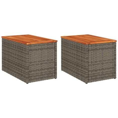 Tables d'appoint de jardin 2 pcs gris rotin bois massif (1/5)