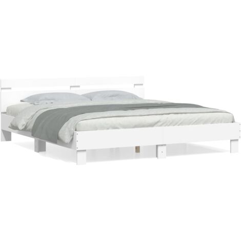 Cadre de lit avec tête de lit blanc 200x200 bois d'ingénierie (1/5)