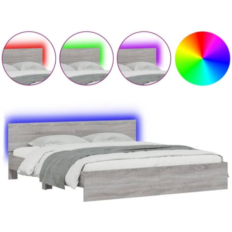 Cadre de lit avec tête de lit et LED sonoma gris 200x200 (1/5)