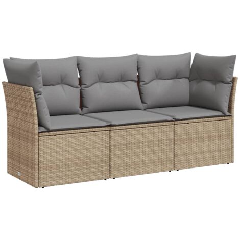 Salon de jardin avec coussins 3 pcs beige résine tressée (1/3)