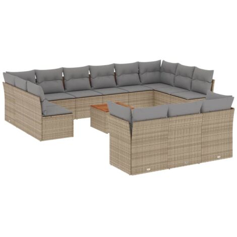 Salon de jardin avec coussins 14 pcs beige résine tressée (1/3)
