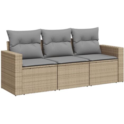 Salon de jardin avec coussins 3 pcs beige résine tressée (1/3)