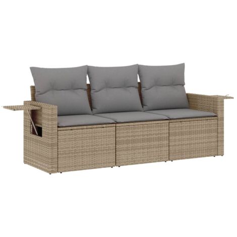 Salon de jardin avec coussins 3 pcs beige résine tressée (1/3)