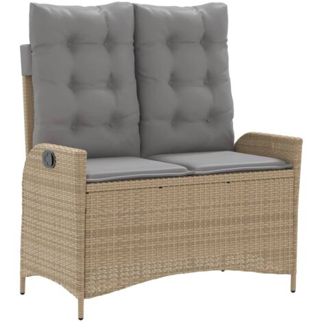 Banc inclinable de jardin avec coussins beige résine tressée (1/5)