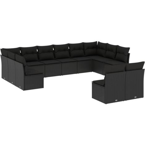 Salon de jardin 12 pcs avec coussins noir résine tressée (1/3)