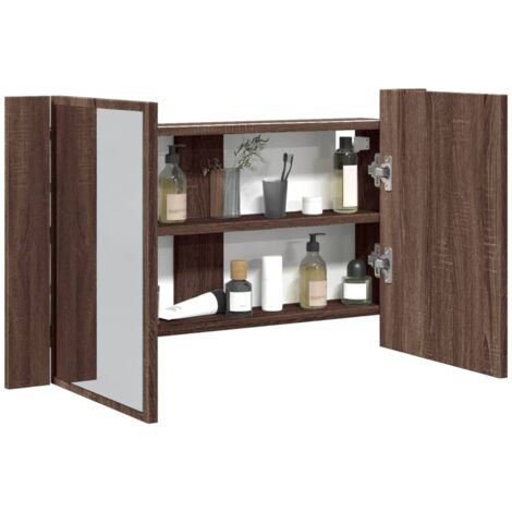 Armoire à miroir à LED de bain chêne marron 80x12x45 (1/5)