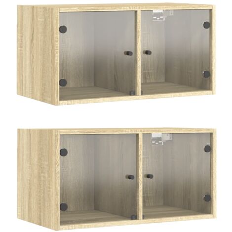Armoires murales portes vitrées 2 pcs chêne sonoma 68,5x37x35 (1/5)