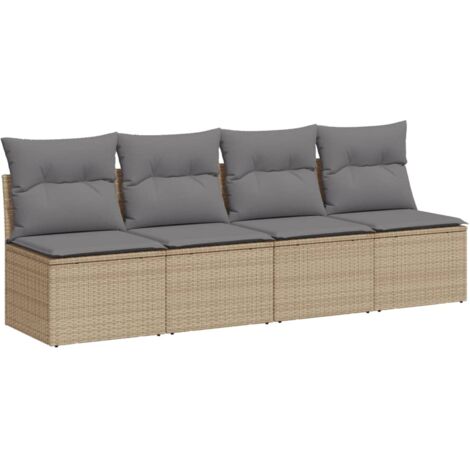 Canapé de jardin avec coussins 4 places beige résine tressée (1/5)