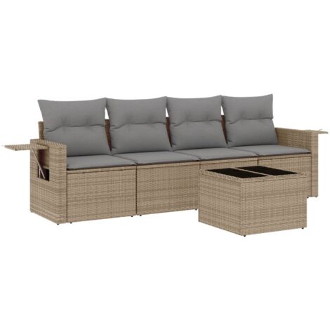 Salon de jardin avec coussins 5 pcs beige résine tressée (1/3)