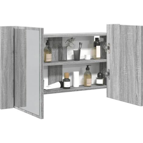 Armoire de salle de bain à miroir LED sonoma gris 80x12x45 (1/5)