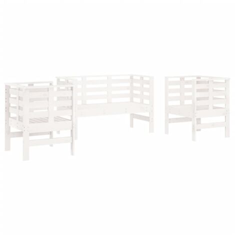 Salon de jardin 3 pcs blanc bois massif de pin (1/5)