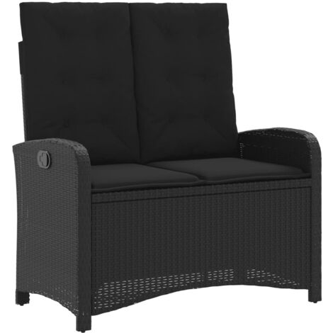Banc inclinable de jardin avec coussins noir résine tressée (1/5)