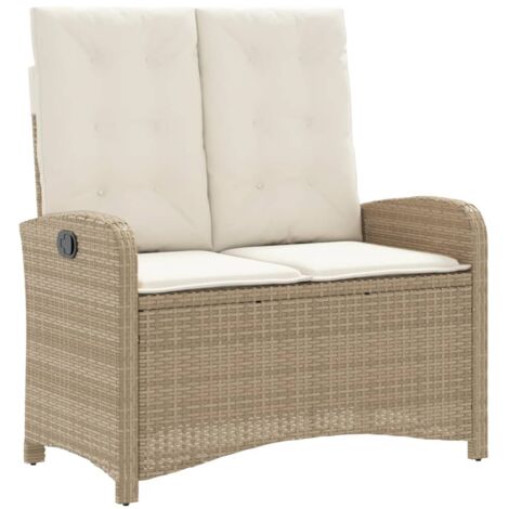 Banc inclinable de jardin avec coussins beige résine tressée (1/5)