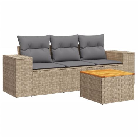 Salon de jardin avec coussins 4 pcs beige résine tressée (1/3)