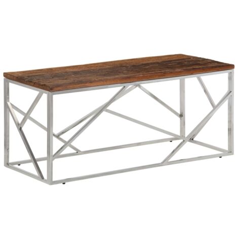 Table basse argenté inox et bois de mélèze massif (1/5)