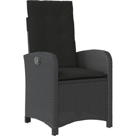 Chaise inclinable de jardin avec coussins noir résine tressée (1/5)