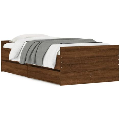 Cadre de lit avec tiroirs chêne marron 75x190 (1/5)