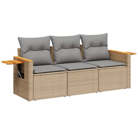 Salon de jardin avec coussins 3 pcs beige résine tressée (1/3)